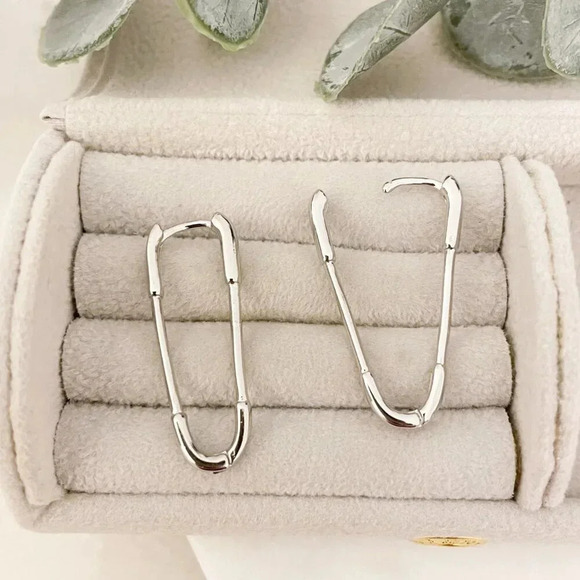 925 Sterling Silver Paperclip Earrings Safety Pin Earrings Modern Drop Earrings - Picture 4 of 9